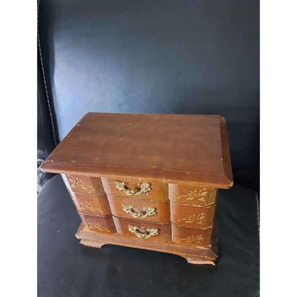 Vintage Musical Jewelry Box‎ plays STRANGERS IN THE NIGHT 3 Lined Drawers Japan